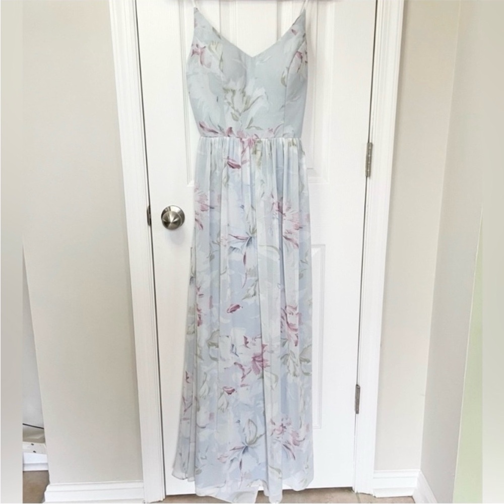 REVELRY Ainsley Chiffon Maxi Dress in Blue Floral Print NWT Style 9339-R Size 4